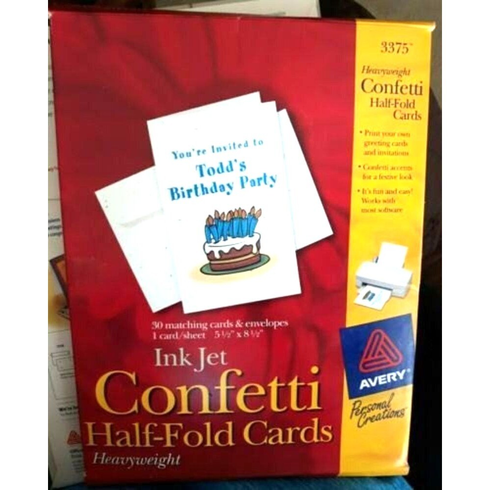 Avery 3375 Ink Jet Confetti Half-Fold Cards & Envelopes Preowned 14 cards 17 env